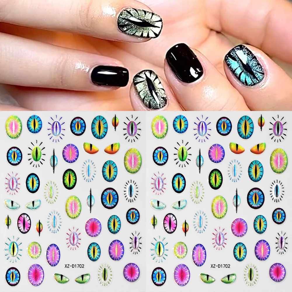 1 قطعة 5D عين التنين تنقش مسمار ملصقا الشيطان مقلة العين الصليب ستار الشارات هالوين المتزلجون القوطية Y2K نمط مانيكير الديكور