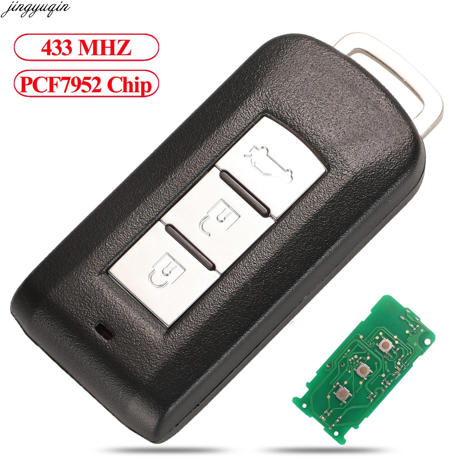 

Jingyuqin Remote Control Car Key FSK 433MHz PCF7952 Chip For Mitsubishi Lancer Outlander ASX With Emergency Smart Fob 3 Buttons