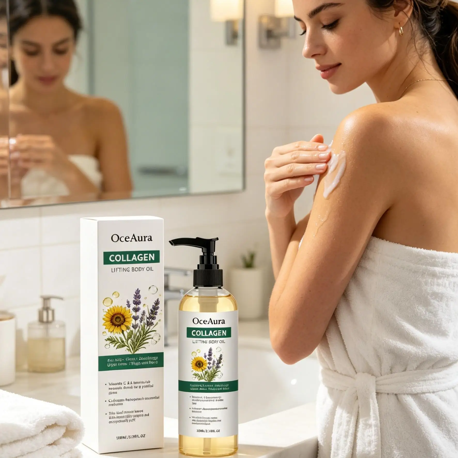 OceAura Collagen Body Oil for Neck Leg Arm Thighs Glow Skin Tightening Refresh Full Body Massager Lavender Moisturizing Body Oil
