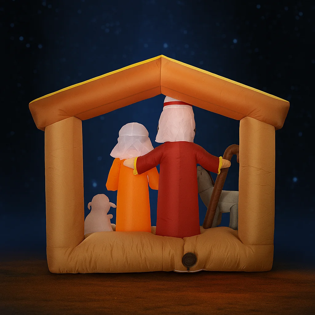 5.9FT Inflatable Christmas Toy Nativity Scene Decor Holy Family Donkey Lamb LED Xmas  Home Ornament Gift Xmas Yard Decoration