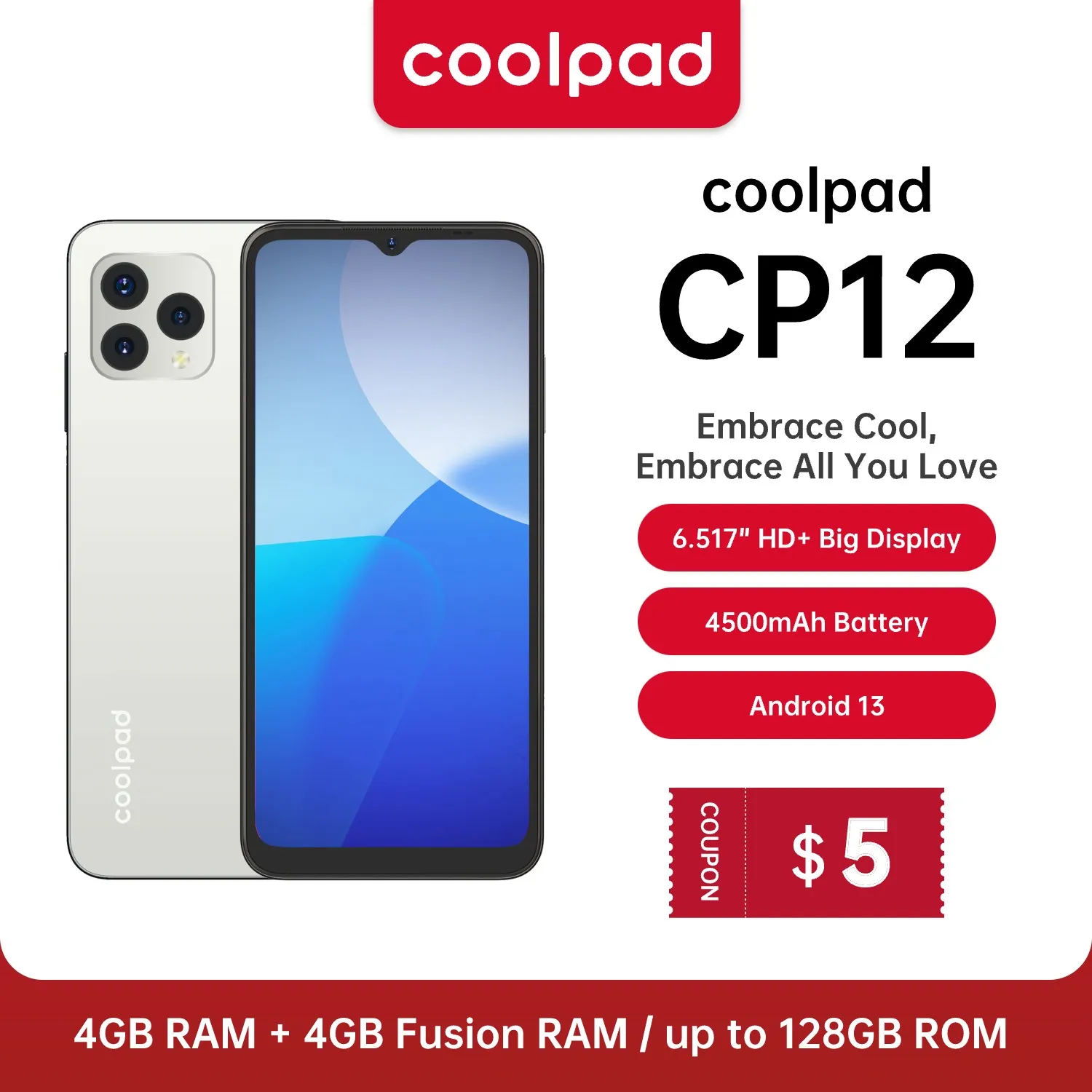 cool dual sim smartphone celular 6517 hd mais 4gb 128gb 13 mp camera tripla bateria 4500mah android 13 4g novo coolpad cp12 01