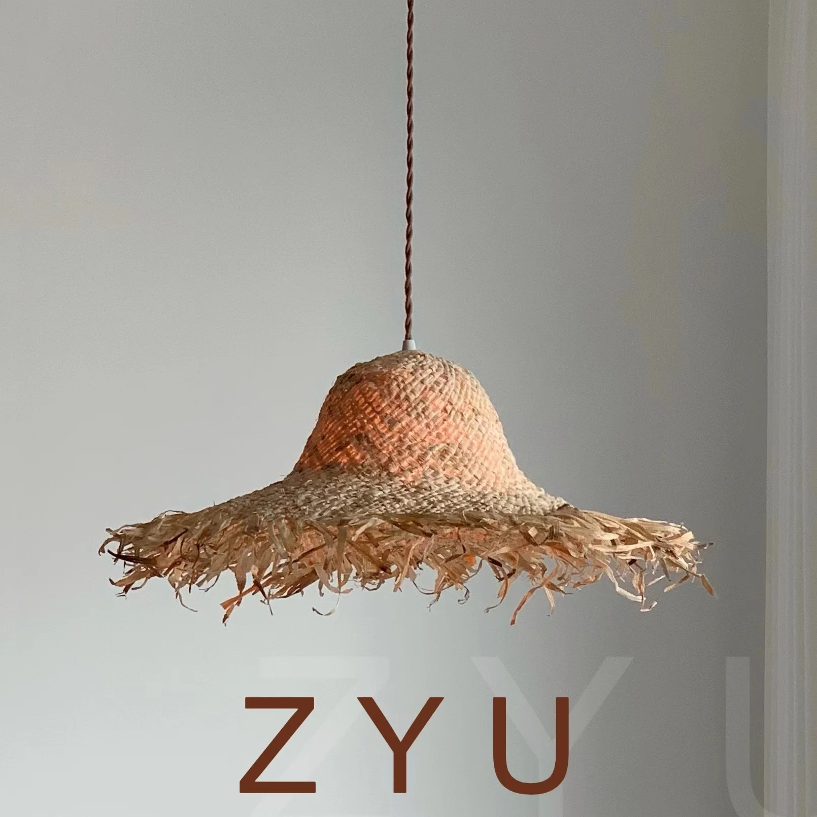 Japanese Wabi Sabi style retro pendant light simple and creative art decoration for homestays rattan woven straw hat light