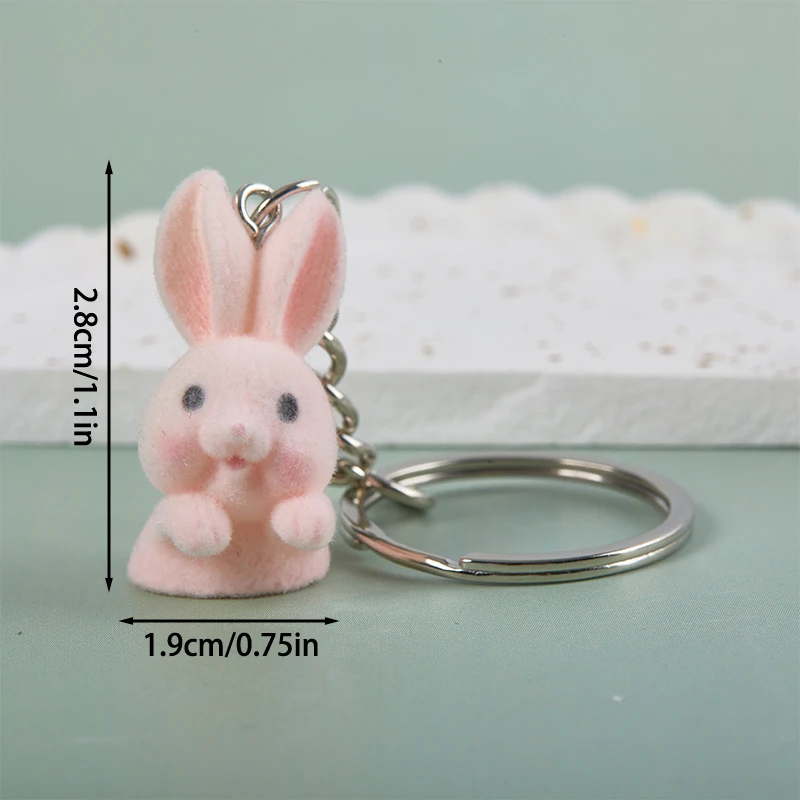 1PC 3D Cartoon Flocking Rabbit Keychain Rabbit Key Ring Animal Key Chains Souvenir Gifts For Women Men Car Keys DIY Jewelry