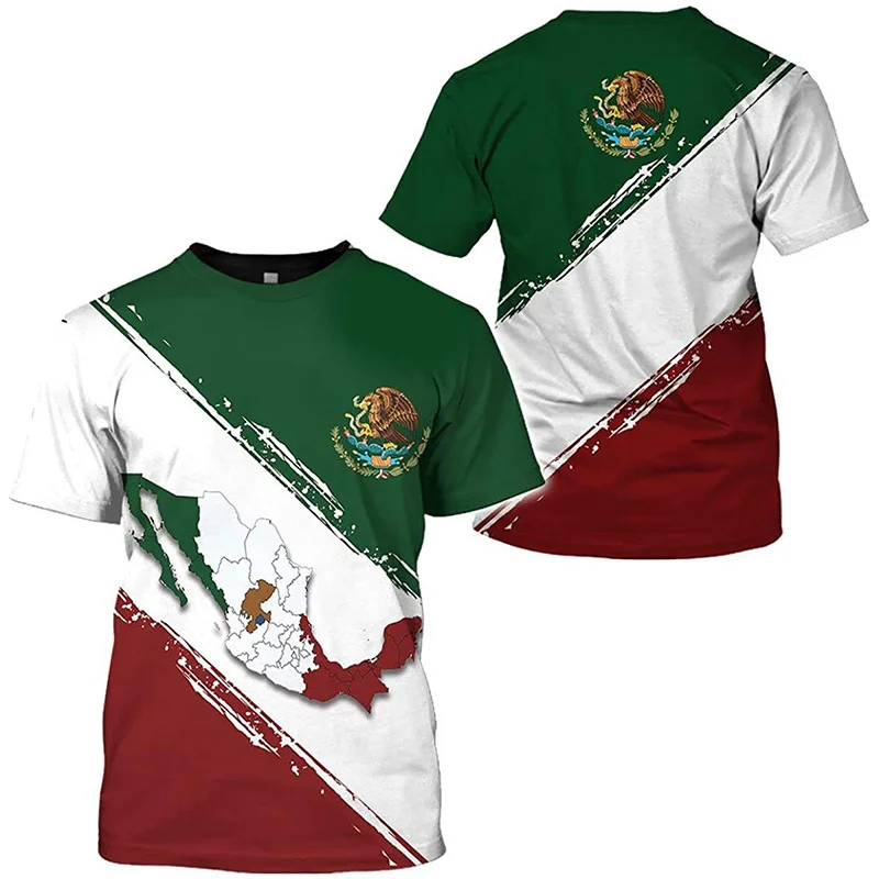 3D Mexico Flag Spiritual Totem Golden Eagle Snake Men's T Shirt Kids Fashion Sports Clothes Women Round Neck Tops Clothing Tees