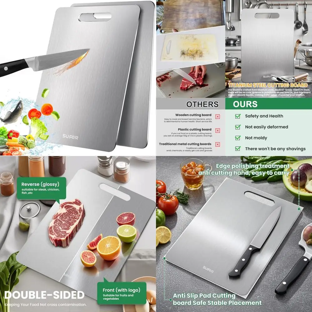 

Разделочные доски из чистого титана — 2 упаковки кухонных разделочных досок, нескользящие, можно мыть в посудомоечной машине, легко чистящиеся, прочные разделочные поверхности