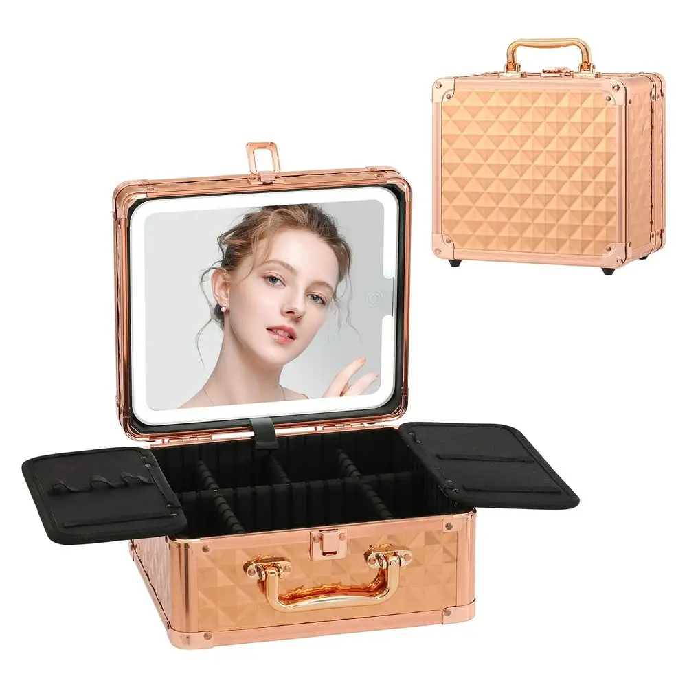 Cosmetiquera con espejo iluminado extraíble, funda impermeable para viaje, organizador de cosméticos y estuche de aseo.