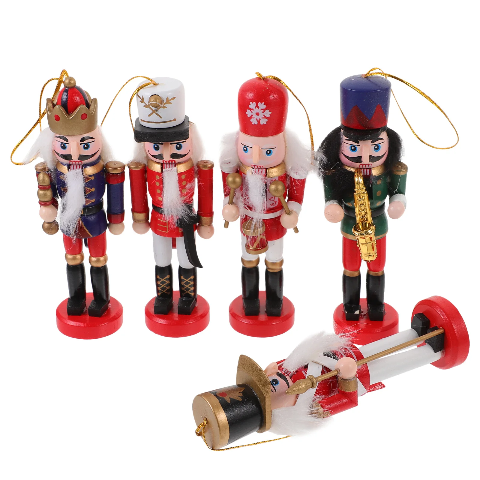 

5Pcs Lovely Christmas Nutcracker Decor Wooden Traditional Soldier Figures for Desktop Home Office Party Christmas Decoration