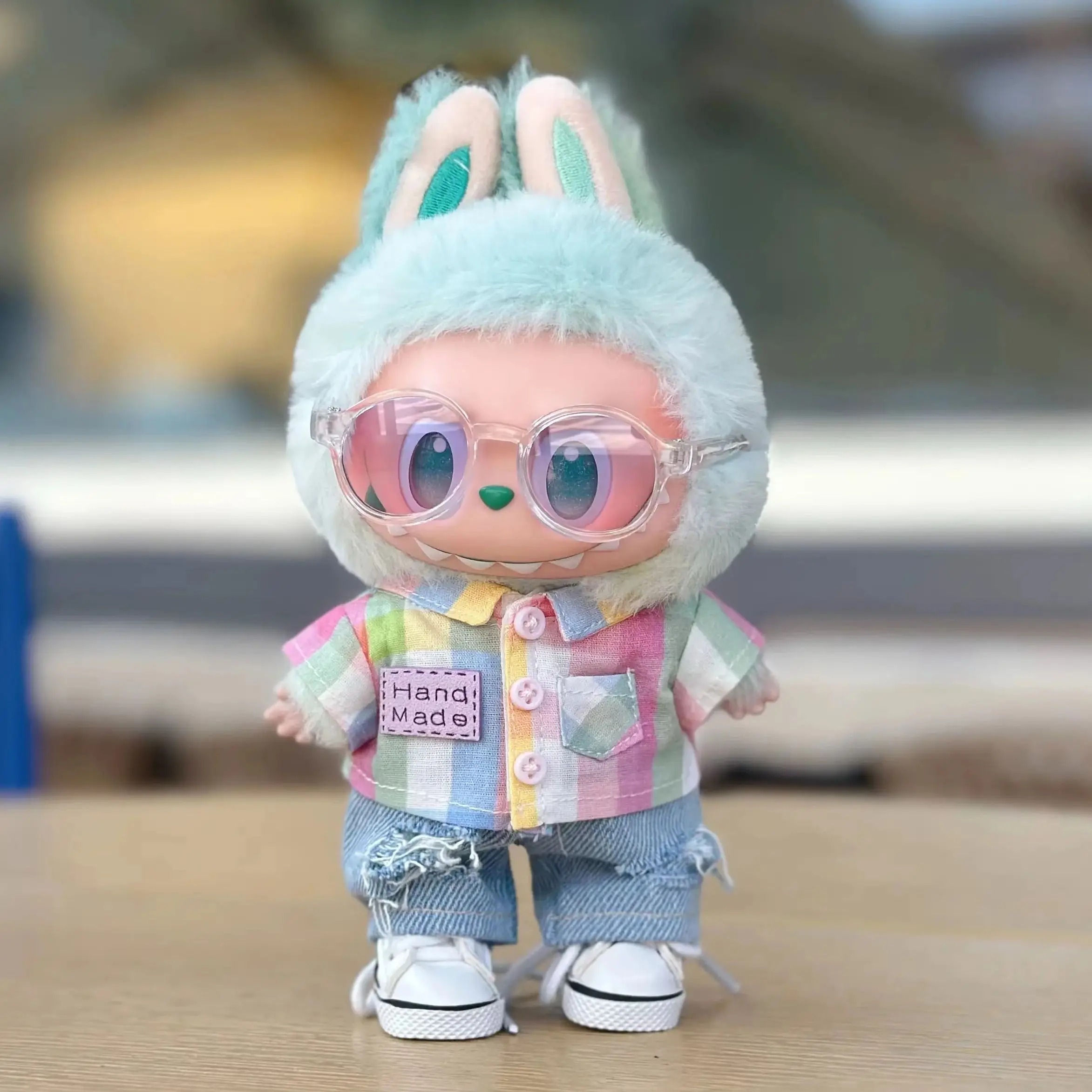 

Labubu 1st-3rd Gen 15/17cm Doll Streetwear Outfit Set Colorful Plaid Ripped Denim & Music - themed Accessories