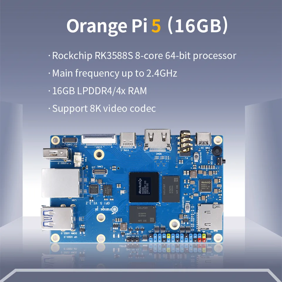 To Orange Pi 5 16GB RAM Single Board Computer RK3588S PCIE Module External WiFi+BT SSD 8K Orange Pi5 Development Board Run