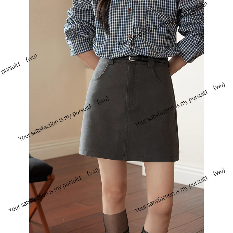 

Solid color high waist and thin a-word short skirt women's Korean commuter skirt W527C