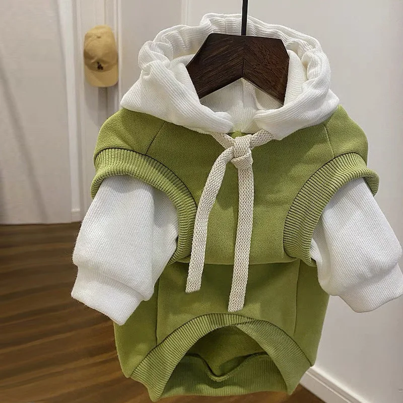 Thicken Warm Dog Hoodies for Small Medium Dogs, Trendy Mock Two-piece Design Hooded Sweatshirt Fleece Lined Pet Winter Clothes