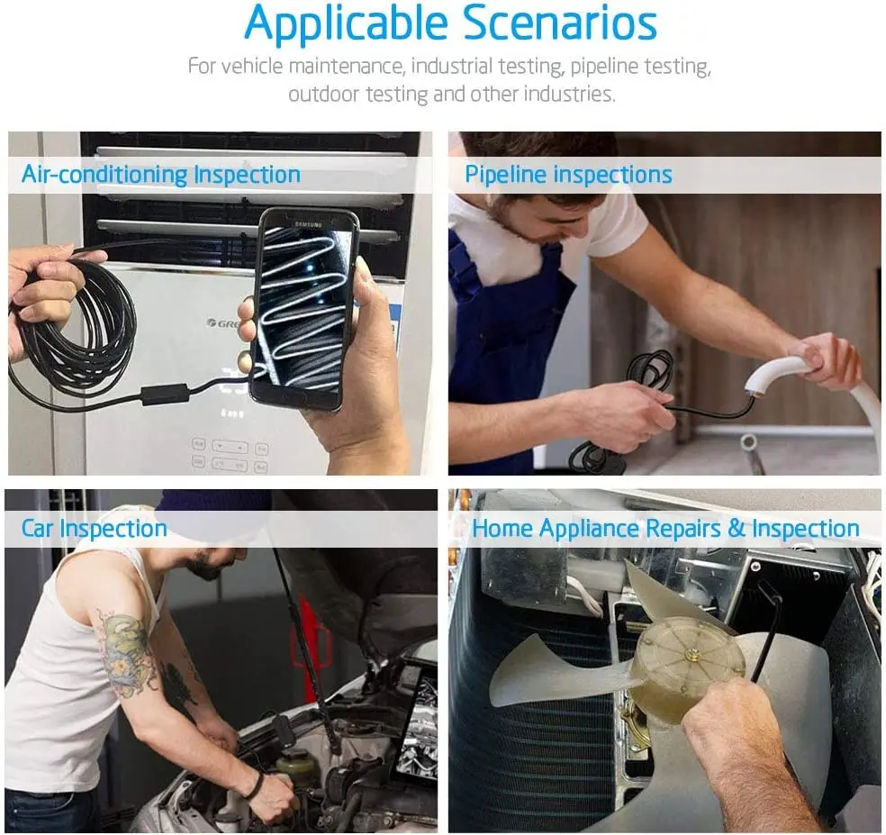 HD WiFi Micro Endoscope Camera, IP68 Waterproof Lens, Borescope, Car Sewer Inspection, iPhone, Android, PC, iPad, 8mm, 720P