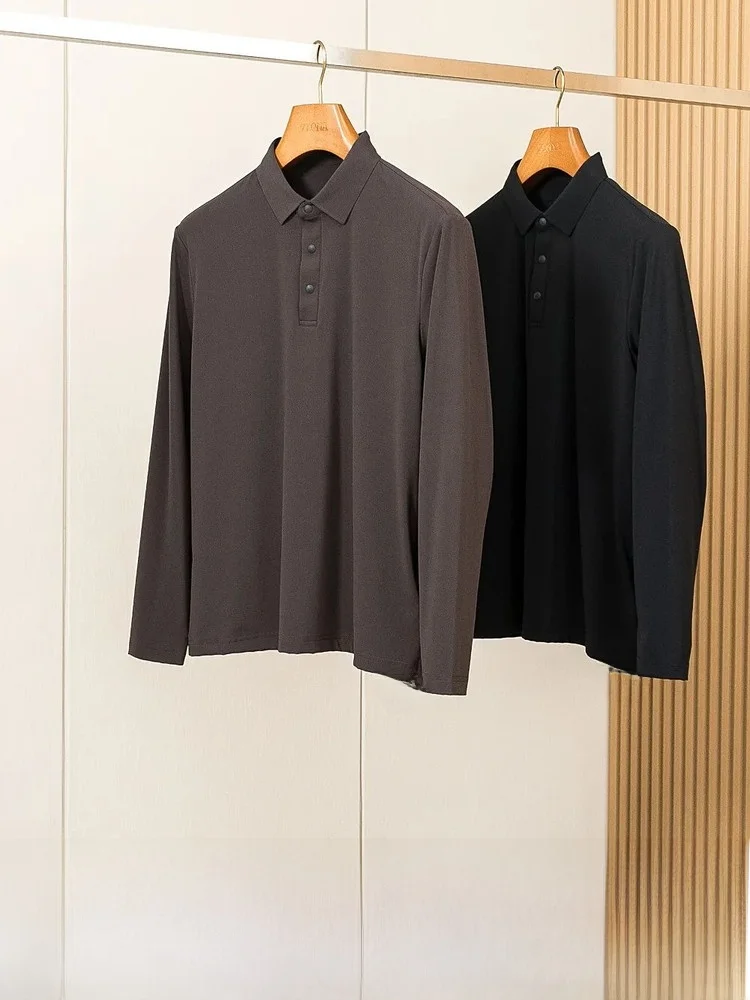 

Sl Laser Cut Base irt Pure Color Knitted T-irt for Men Stand Fit Self Heating Long Sve Modern Sle