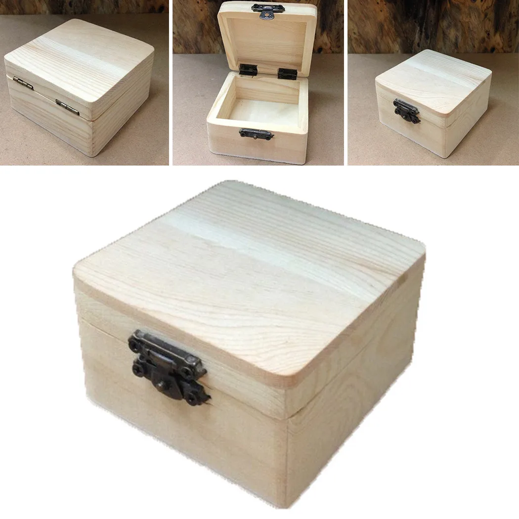 1pc Plain Natural Wooden Storage Box Gift Box Packing Box Wooden Gift Natural Handmade Smooth Home Storage Organization