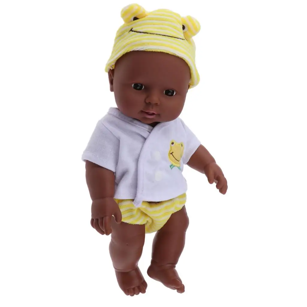 30cm Realistic Newborn Doll Vinyl African Newborn Infant in Clothes Yellow