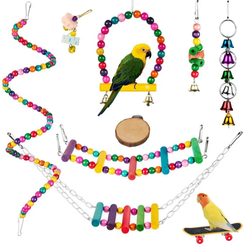 Parrot Bite Toy Pet Bird Swing Ladder Skateboard 10 Piece Set Color Random Match