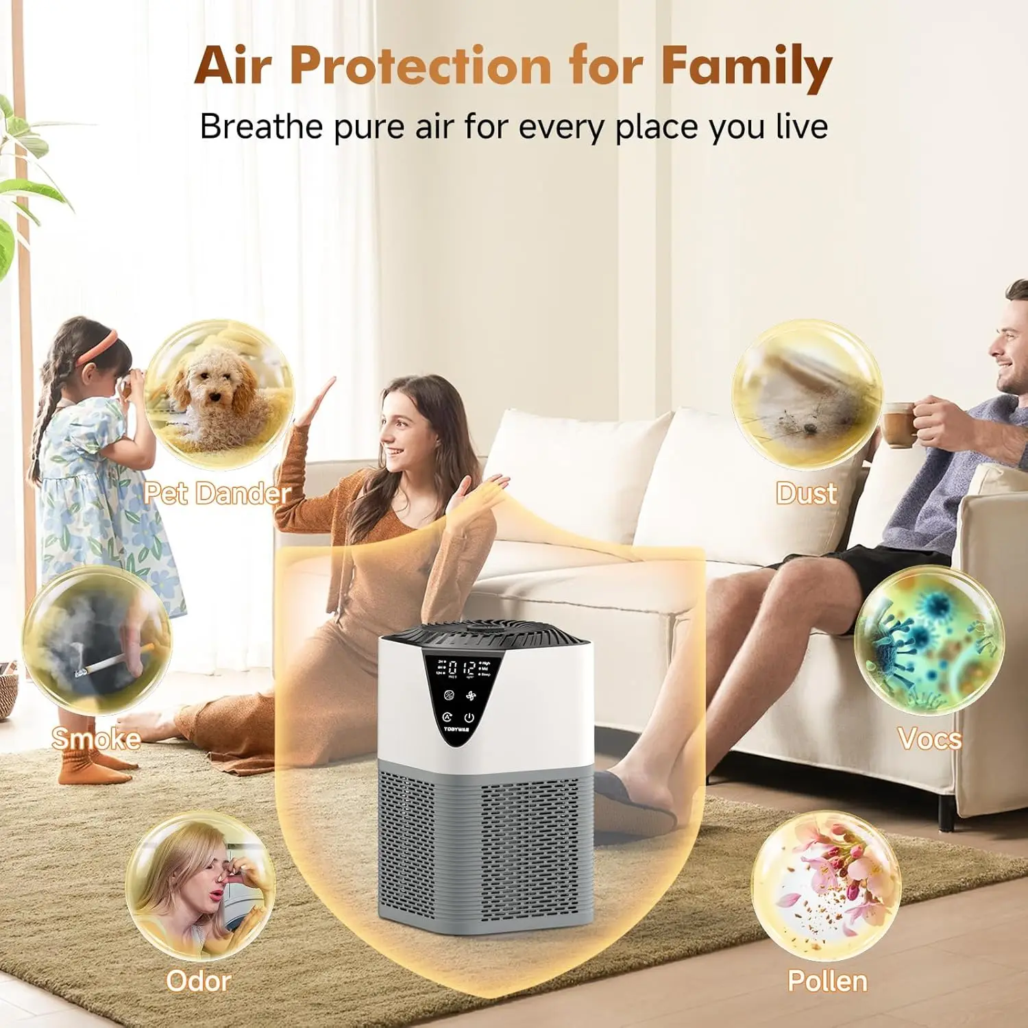 Purificador de Aire para Habitaciones Grandes de hasta 1750 Pies Cuadrados, Filtro HEPA H13 para Humo/Alergia a Mascotas/Polen, Silencioso de 25dB