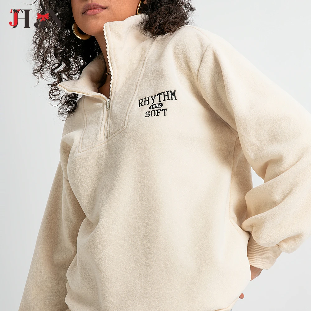 JHJN Cool Woman Hoodies Solid Sporty Hoody Drop Sleeves Chest Letter Embroidery Sweatshirt Polar Fleece Jacket Warm Pullovers