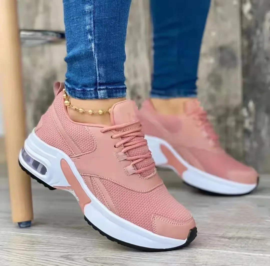 Ladies Sneakers Spring and Autumn New Lace Up Wedge Platform Shoes 2023 Outdoor Fashion Air Cushion Casual Running