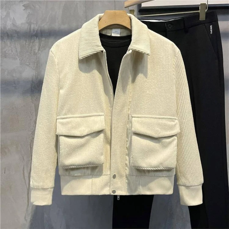 

Men's Winter New Solid Color Corduroy Cotton Slim Fit Jacket Cool Style Thickened Top Light Mature Casual Wear