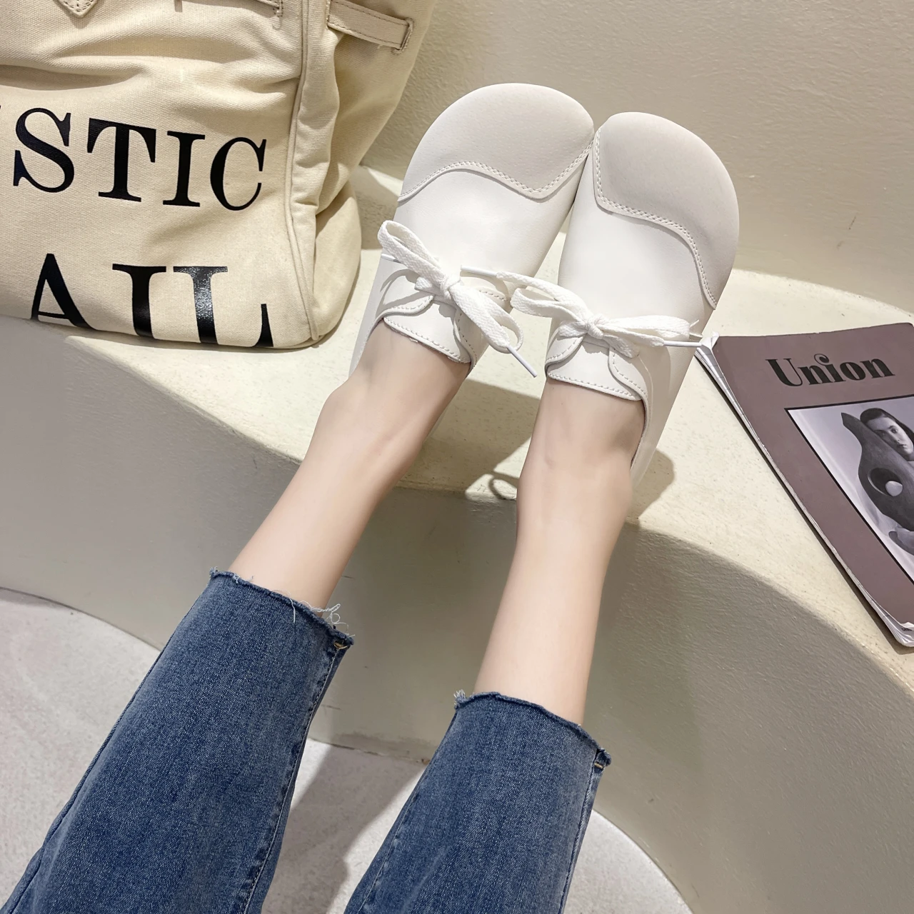 Mori Vintage Literary Marichen 2024 Spring Doudou Shoes for Women Non-slip All Flat Flat Casual Small White Shoes