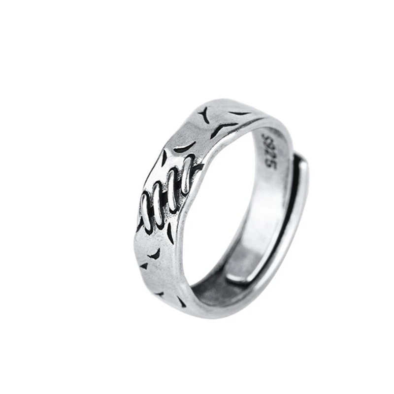 Sole Memory Cicatrici geometriche retrò Argento sterling 925 Gioielleria raffinata Anello femminile con apertura ridimensionabile di lusso RI1035