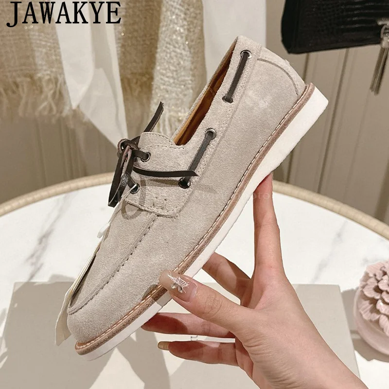 Suede Leather Lace-Up Flat Shoes Women Casual Famous Brand loafers Shoes Man\'s Unisex Plus Size Luxury Comfort Walking Shoes Men