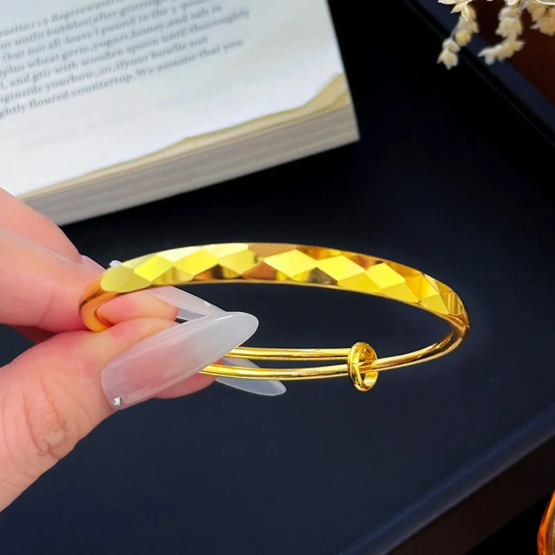 Luxury 9999 24K Real Gold Bracelet Women's Diamond Pattern Push-pull Bracelet Bride Wedding Bracelet Jewelry
