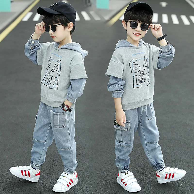 Boys Autumn Suit 2024 New Korean Version Fashion Pullover Spring Children\'s Two-Piece Top + Pants