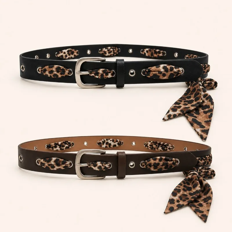 Leopard-print Silk Scarf Belt Women's Eye-piercing Rope Belt Design Sense Personality Retro American Style Joker Fashion
