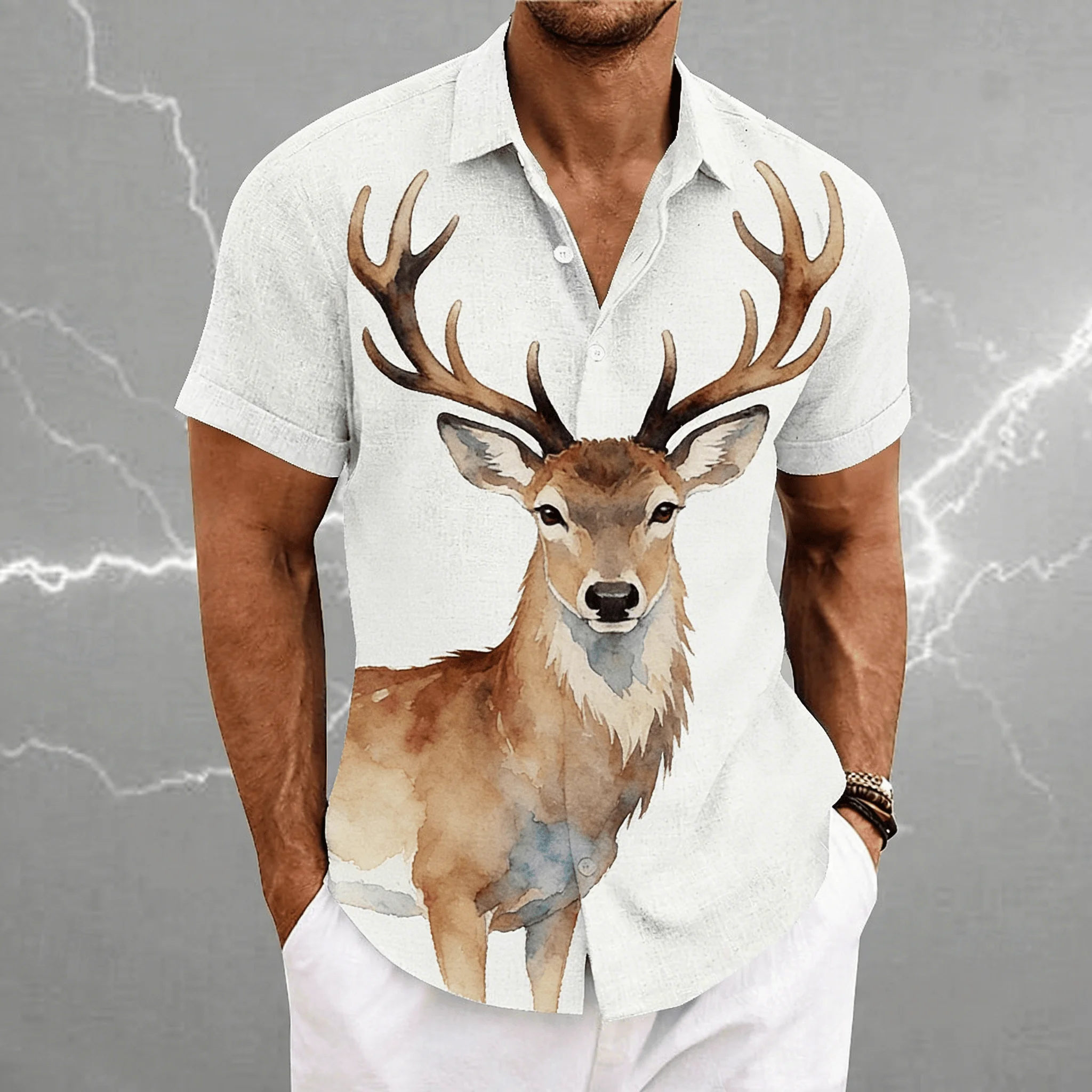 Summer Ink Bald Eagle Low-key and Domineering Niche Design Men's Loose Collared Shirt Daily Steady and Versatile Slimming Top