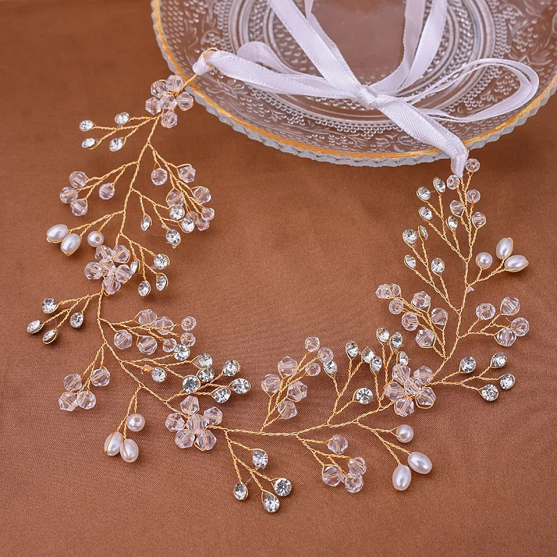 

SLBRIDAL Handmade Trendy Crystals Rhinestones Pearls Bridal Headband Wedding Hair accessories Women Bridesmaids Hairband Jewelry