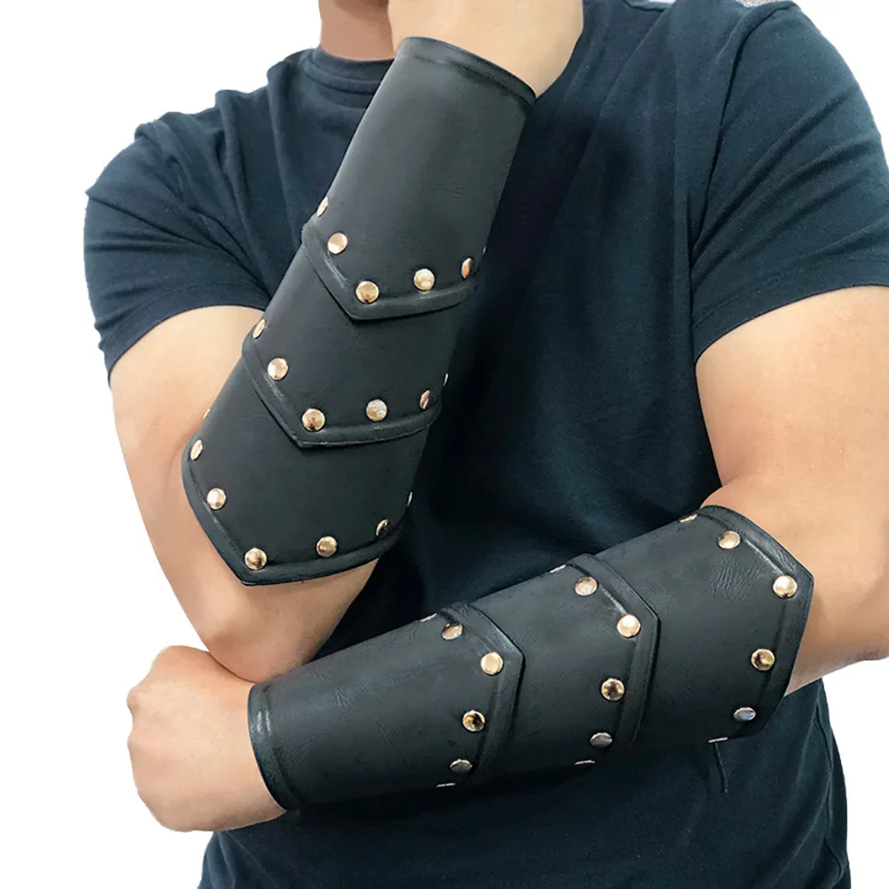 1Pcs Medieval Retro Three-layer Riveted Wrist Guard Arm Guard Props Viking Warrior Knight Gauntlet Wristband Leather Armor Arm