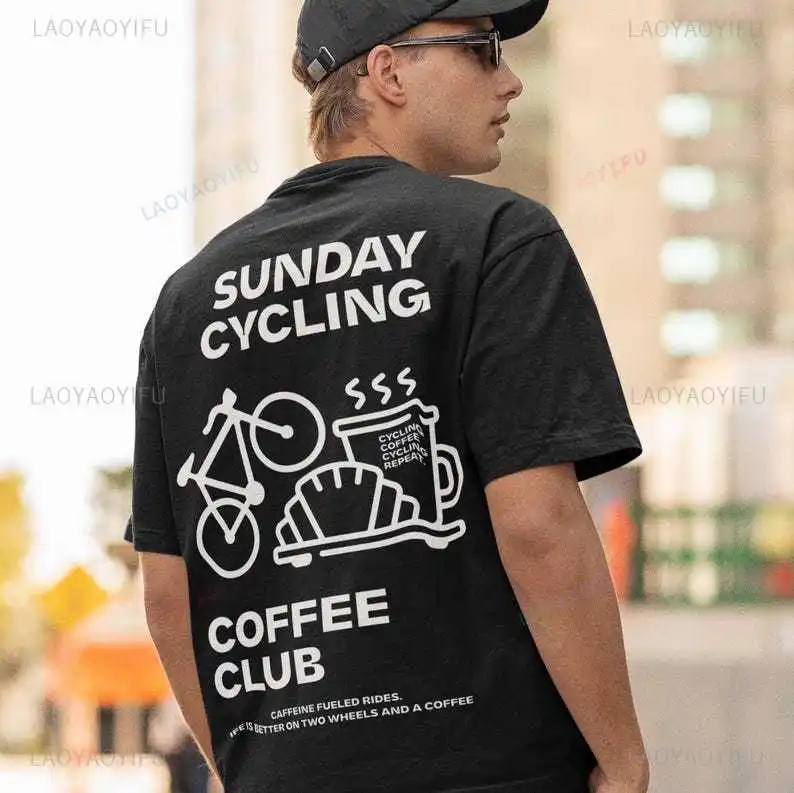 Sunday Cycling Coffee Club Graphic T Shirts Unisex Woman Man Summer Bicycle High Quality Cotton T-shirt Classic Breathable Tops