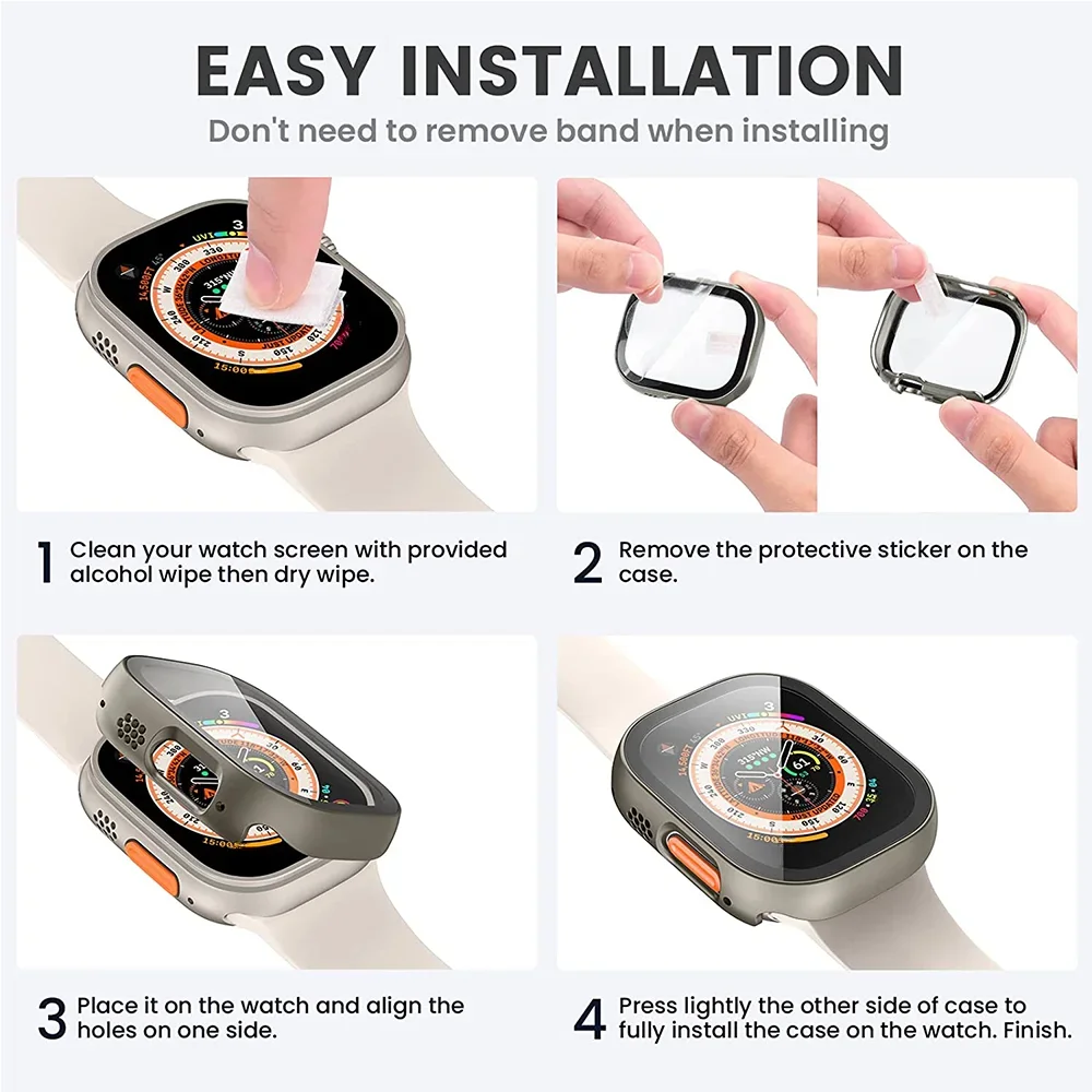 Vidro + capa para apple watch ultra 2 49mm pulseira smartwatch pc amortecedor + protetor de tela capa temperada iwatch ultra band acessórios