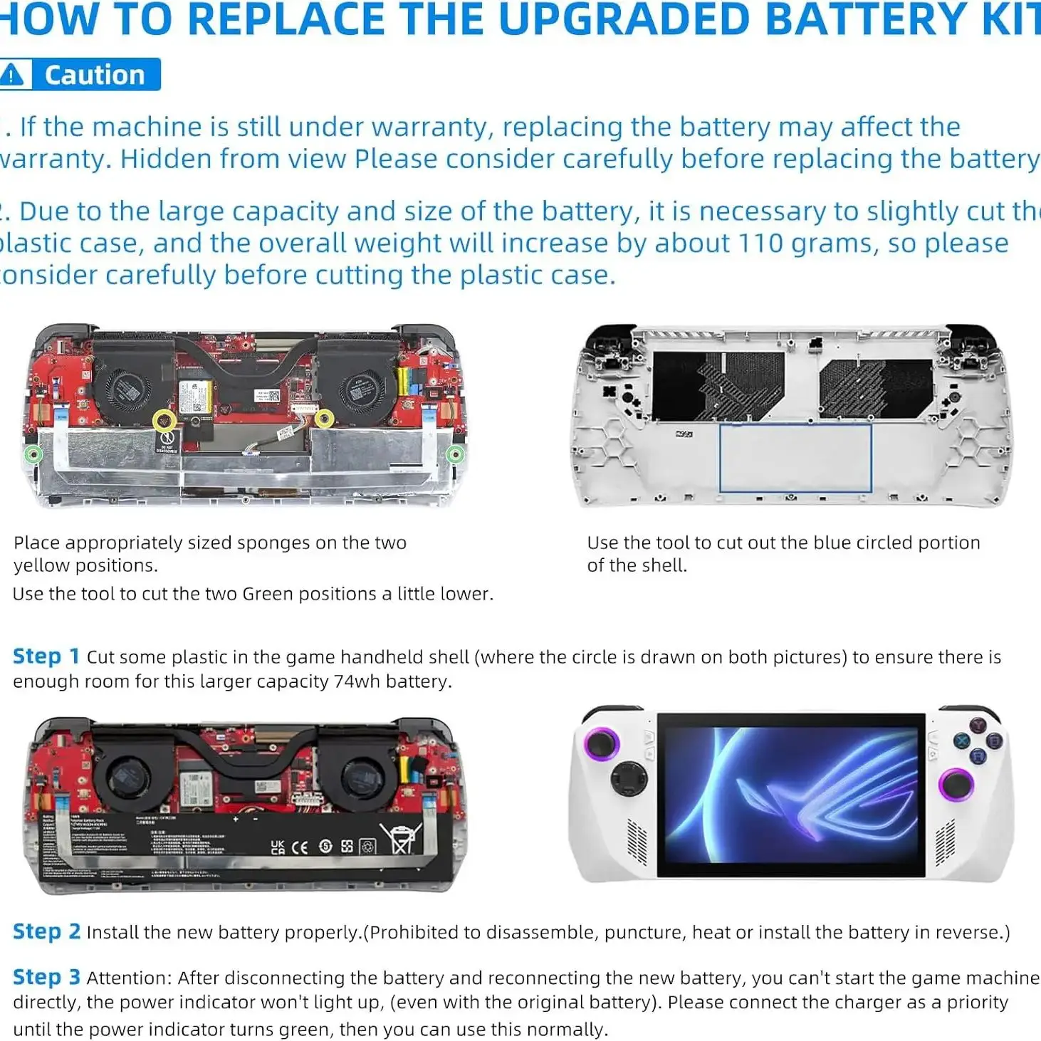 SKOWER DIY Upgrade 74Wh Hoge Capaciteit C41N2208 Batterij voor ASUS ROG Ally RC71L PC71L NR2301L (2023) Z1 Extreme Gaming Handheld