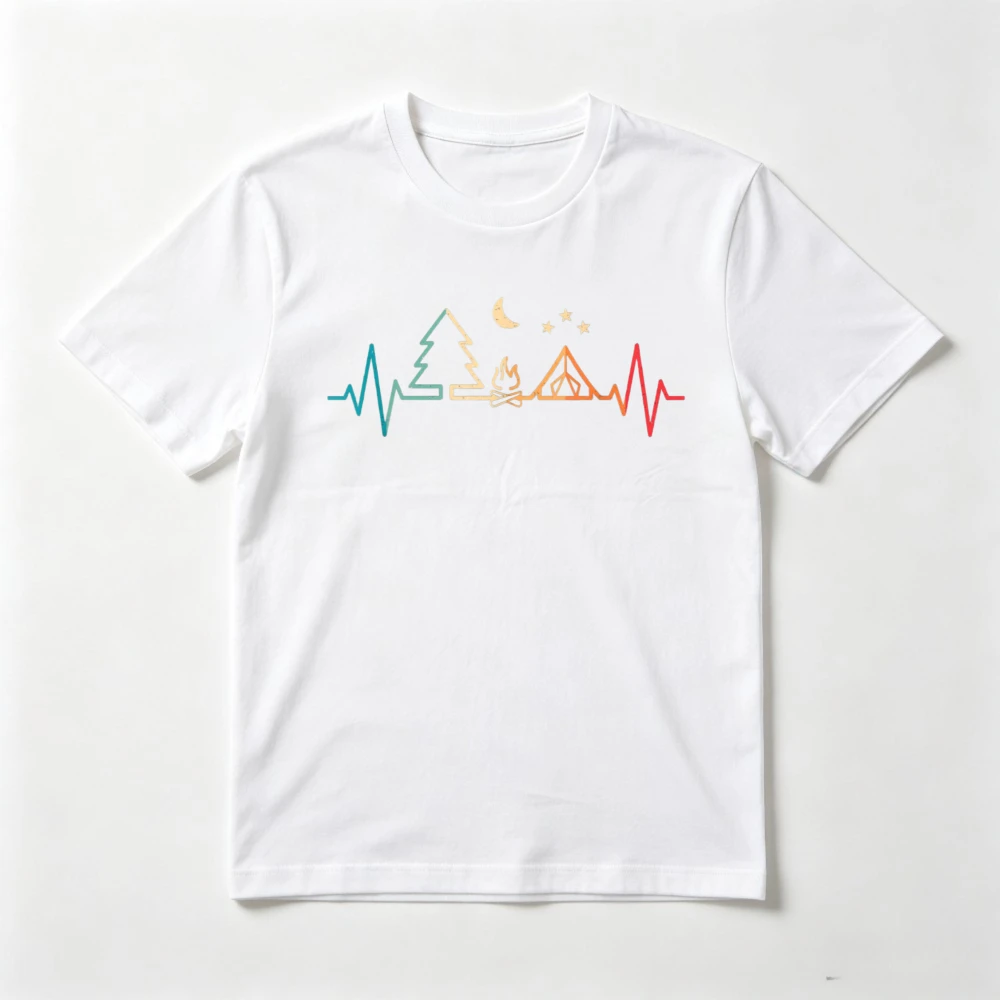 Colours Camping Heartbeat Line Graphic Outdoor Hiking Man Women T-Shirt Casual Fashion Loose Harajuku Summer Clothing