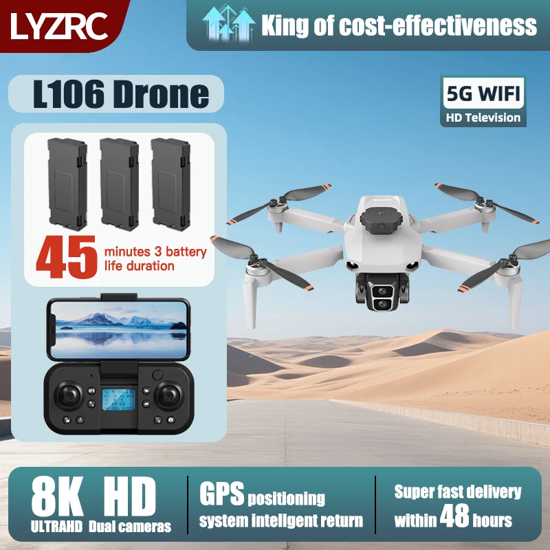 LYZRC L106 Max Drone WIFI 5G professionnel 8K HD caméra GPS FPV évitement d'obstacles moteur sans brosse pliable quadrirotor Dron jouets