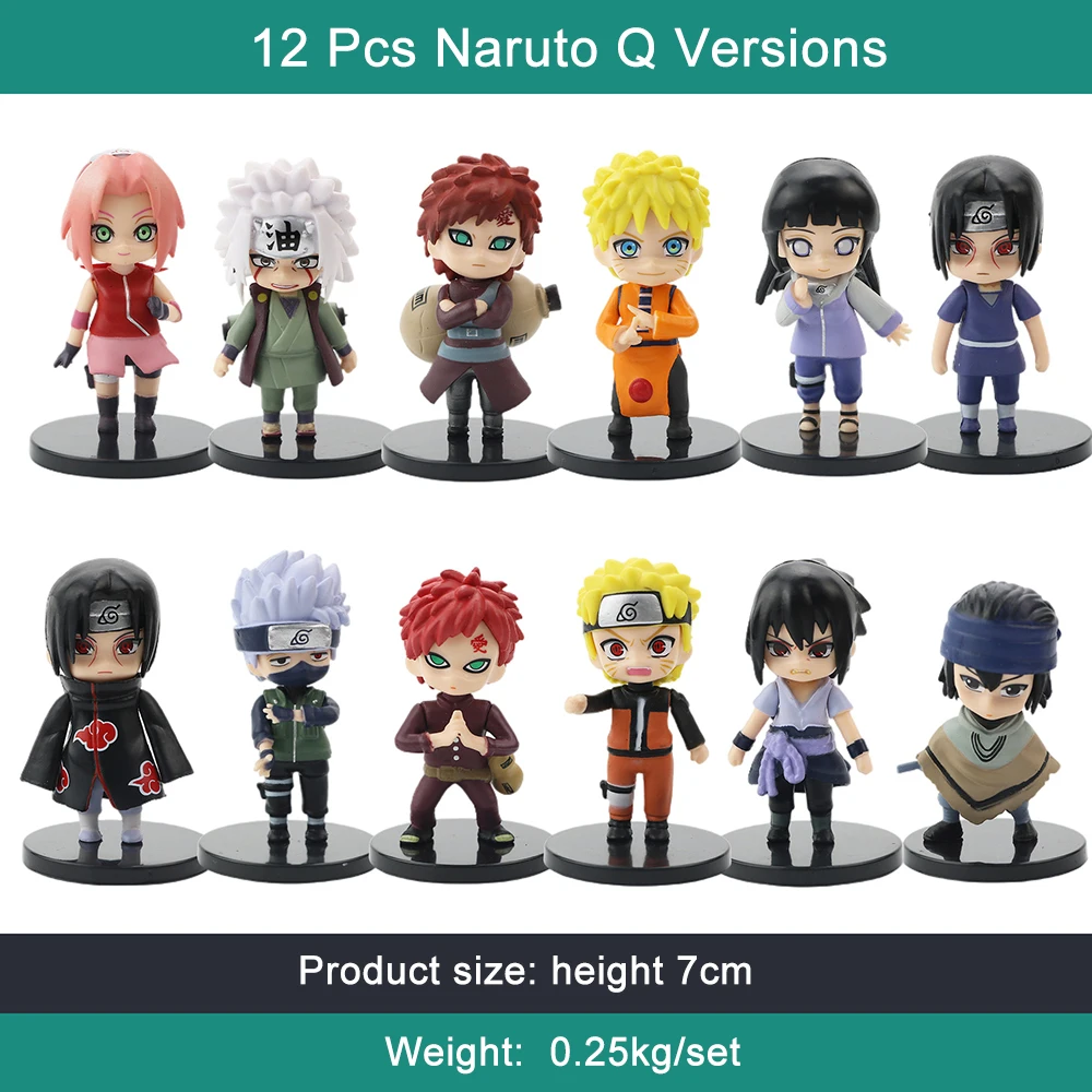 Hot 12pcs/set Anime Naruto Shippuden Hinata Sasuke Itachi Kakashi Gaara anime figure Q Version PVC Figures Toys Dolls Kid Gift