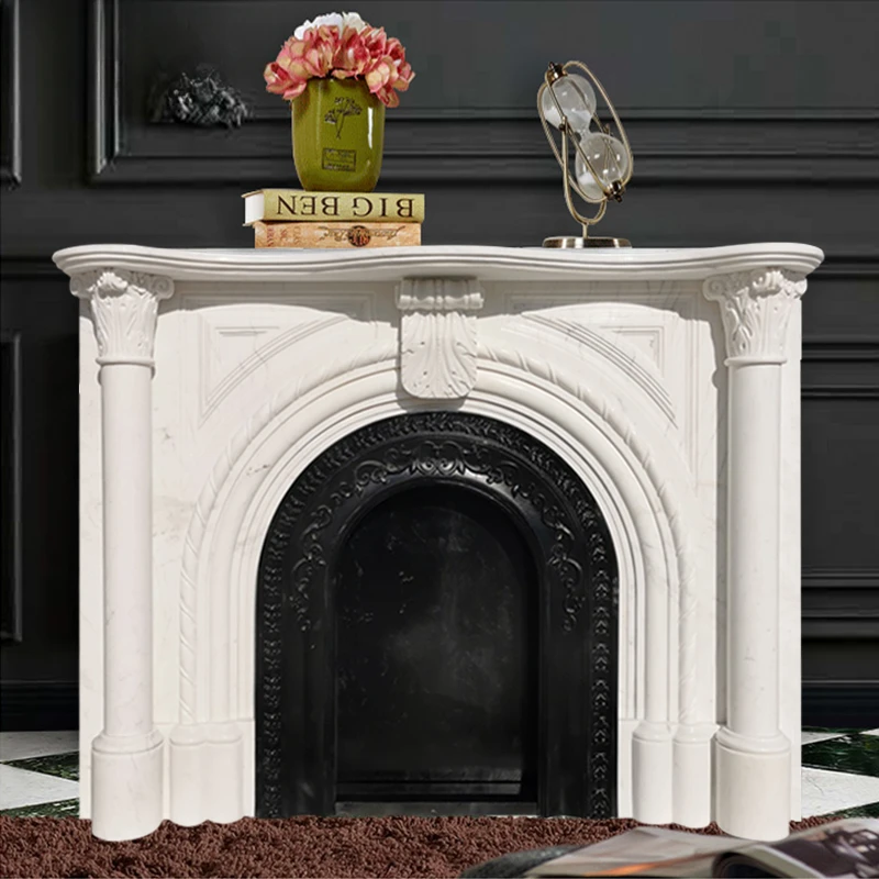 marble fireplace natural stone mantels European modern simple villa fireplace customized