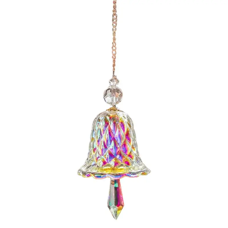 B84B Crystal Wind Chime Stained Glass Window Hanging Crystal Bell Chimes Sun Catcher for Home Room Decor Gift