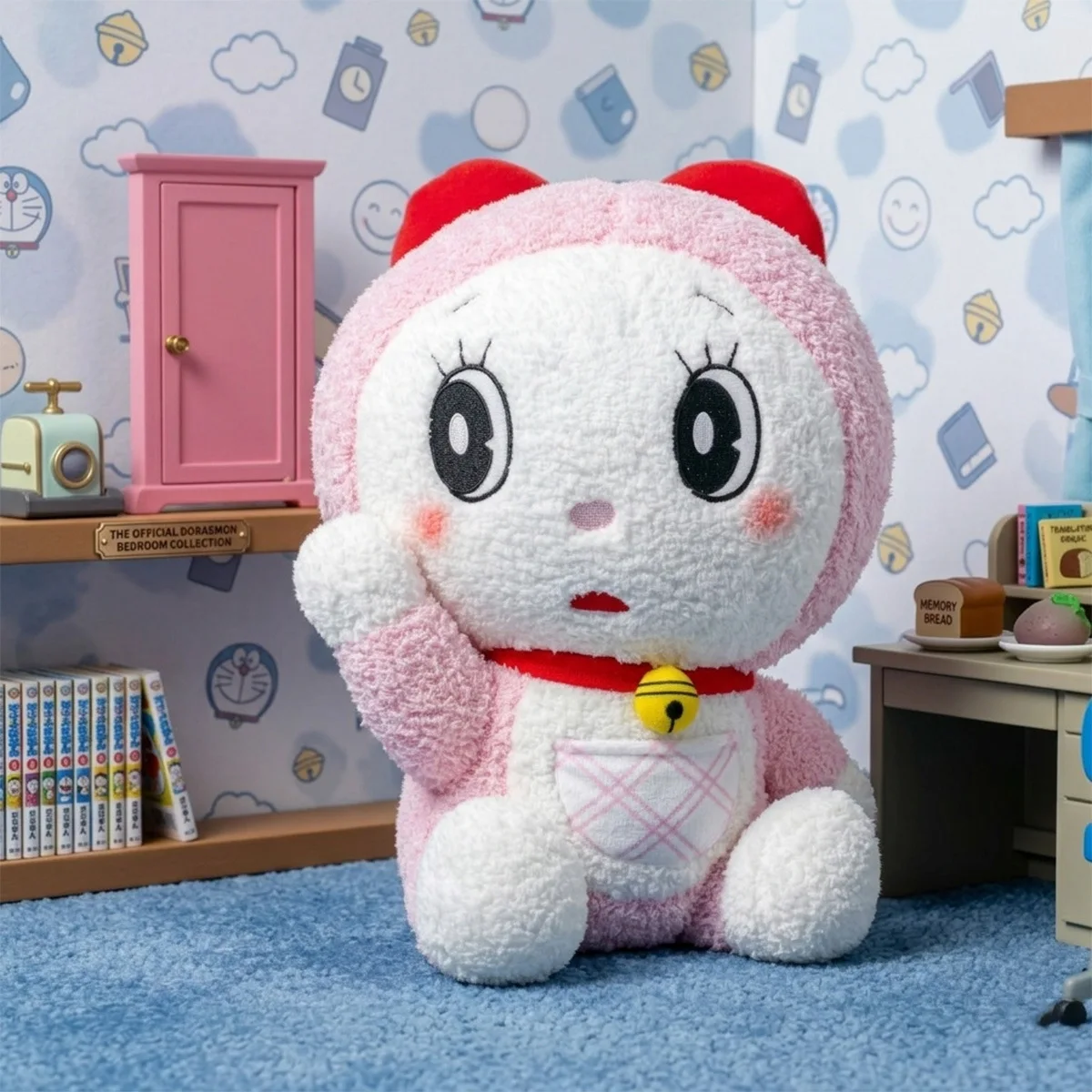 Cute Curly Fleece Doraemon Dorami Plush Set, Blush Cheek Pout Expression Doll, Lovely Desktop Ornament Gift for Anime Fans
