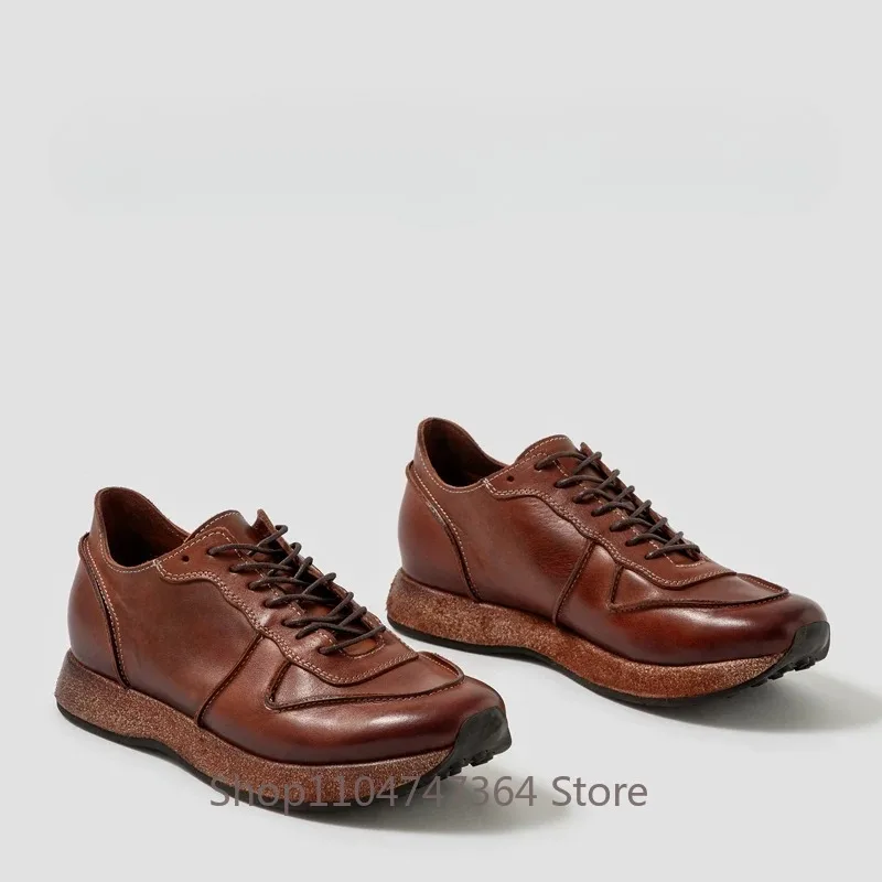 Designer Cowhide Italian Handmade Men's Shoes Genuine Leather British Thick Sole Casual Oxfords Male Work Leather Shoes Youth