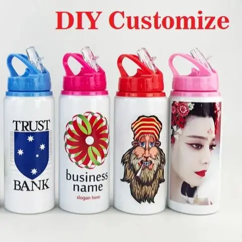 

DIY Customized 600ML Bottle with Straw Colorful Print LOGO Photo Text for Kid Children School Travel Sport Portable Aluminium
