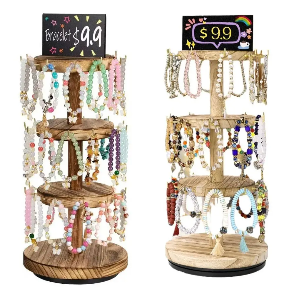 43*17.5cm Jewelry Display Stand 360° Rotatable Base Multi-layer Desktop Storage Rack Rustic Vintage Finish Metal Hooks