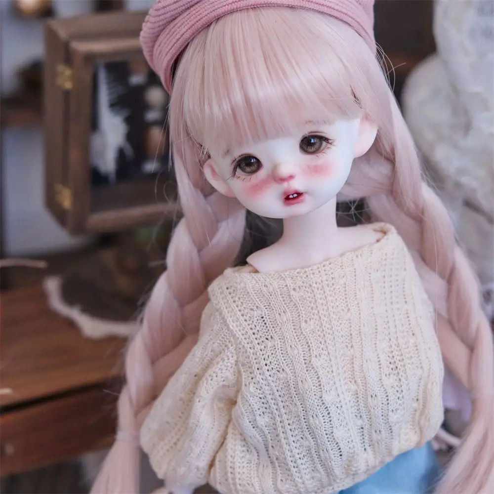 

Парик куклы BJD для челки размера 1/6, двойная коса, розовый парик, аксессуары для кукол