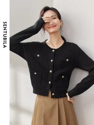 SENTUBILA Cardigan nero maglieria per le donne 2023 autunno autunno inverno maglione lavorato a maglia maglie a maniche lunghe eleganti maglioni girocollo