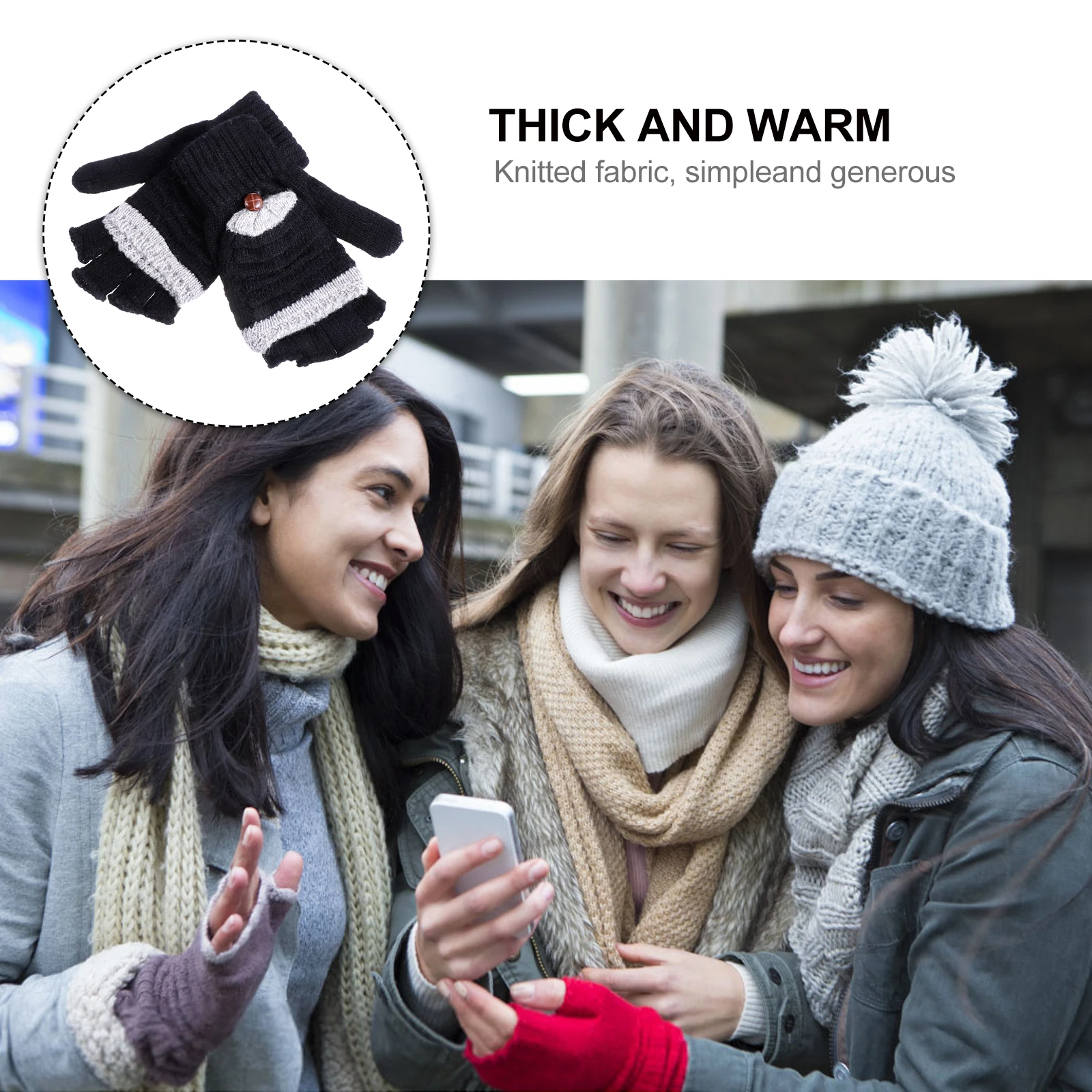 

1Pair Ladies Thermal Gloves Clamshell Design Warm Knitted Gloves for Cold Weather Commute Office Use Touchscreen Friendly