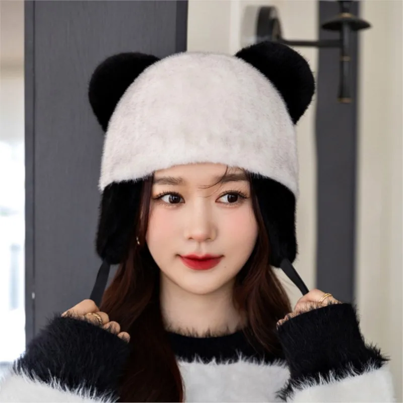 This plush hat is a cute ear cap for women to keep warm in autumn and winter protect the cold outdoors ears