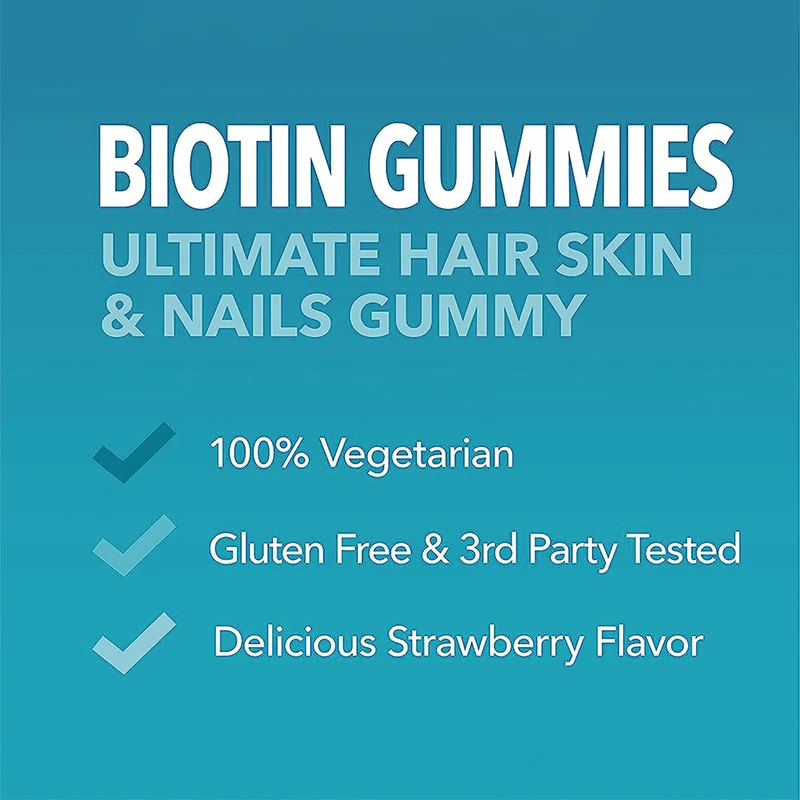 Biotin gummies are suitable for healthy hair, skin, and nails. Hair vitamin gummies - vegetarian, hair health supplements